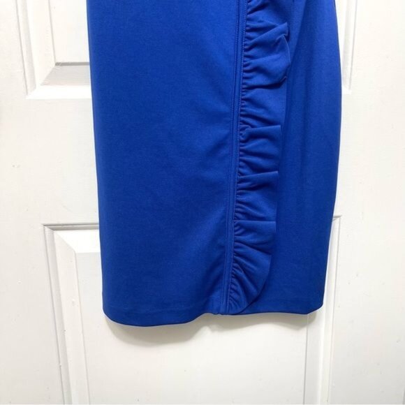 New GUESS Ponte Ruffle Sheath Dress in Royal Blue Size 12 - Picture 7 of 12